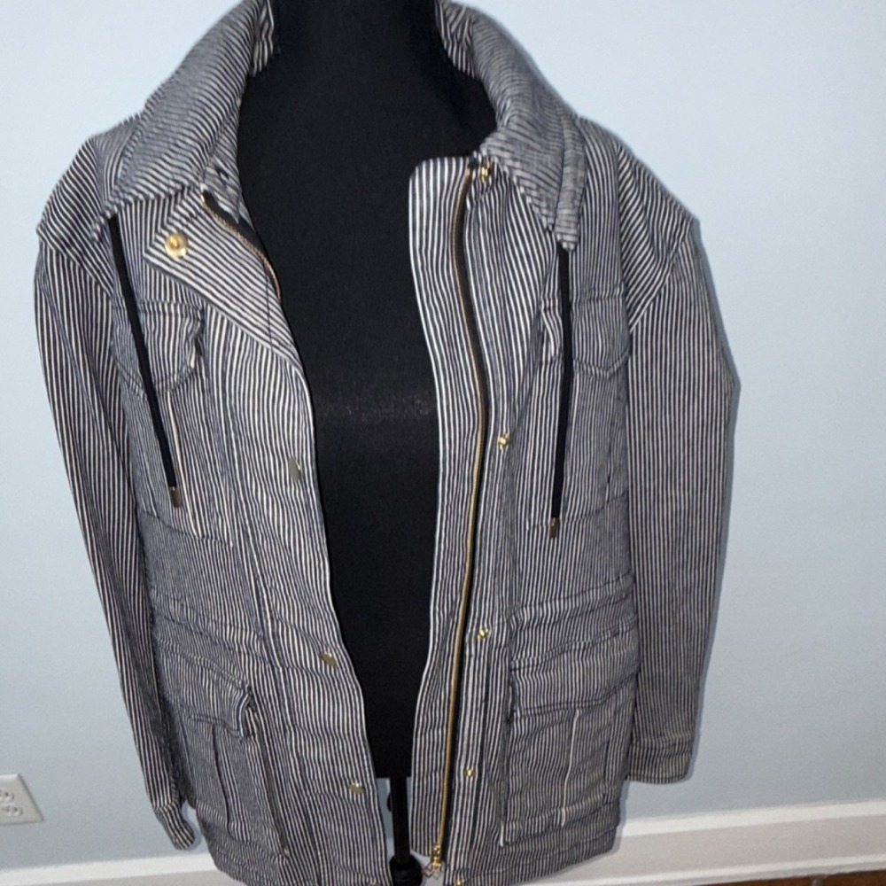 ATM Anthony Thomas Melillo Indigo White Stripe Field Jacket AW5880-MAQ Large NWT - Picture 3 of 16